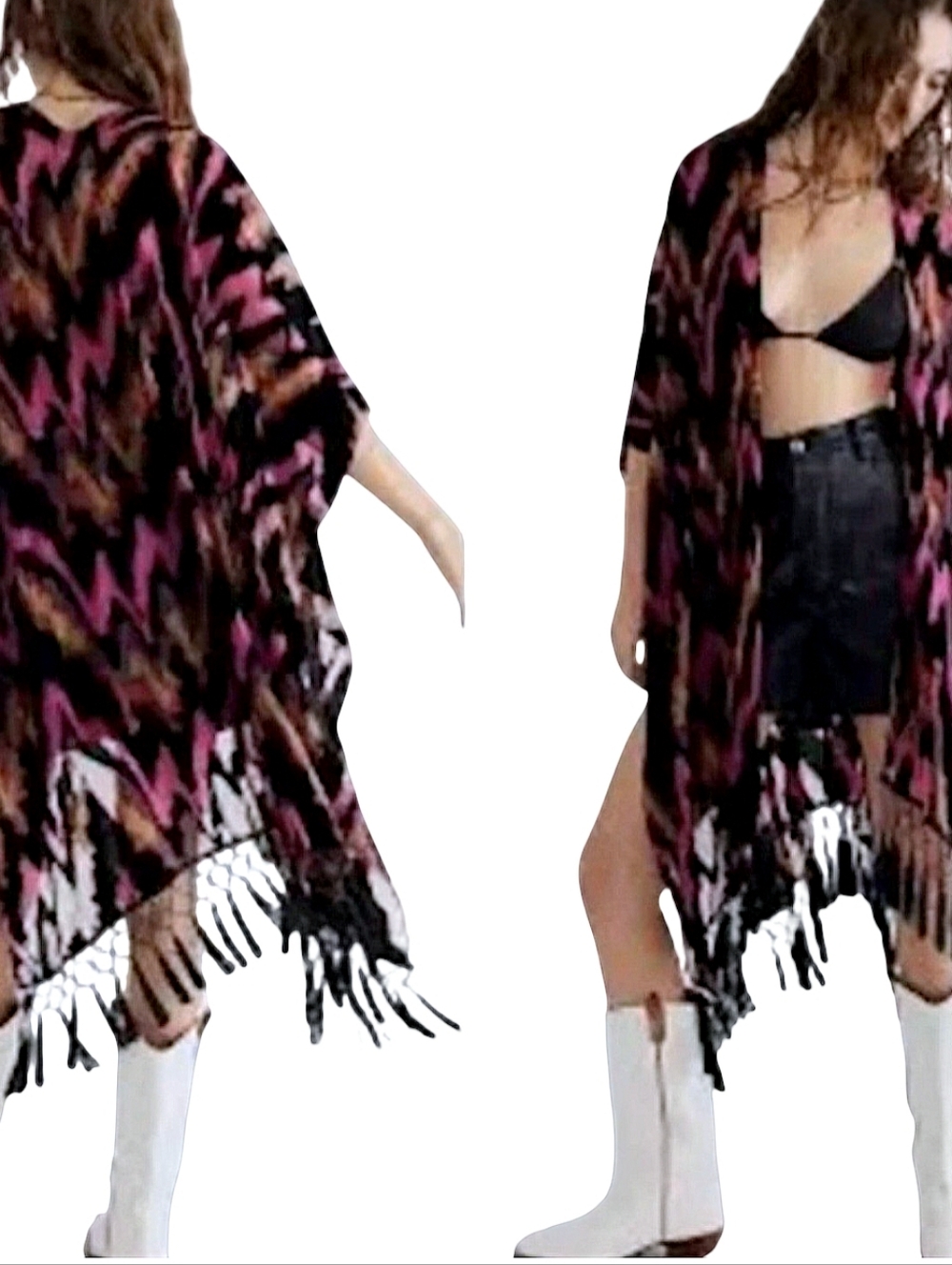 Free People Dripping Velvet,  Burnout Kimono, Pink Black One Size, Nwot New Item